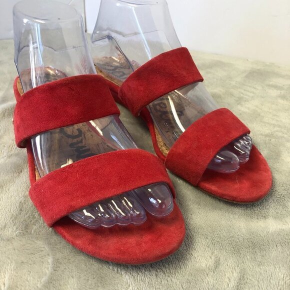 Sam Edelman Lanelle Nubuck Red Suede Leather Open Toe Sandal Size 8 - Picture 1 of 14